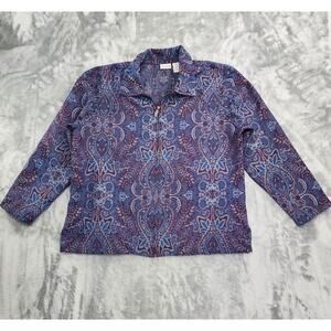 Vintage 90s Willow Bay Jacket Womens 1X Blue Purple Paisley Tapestry‎ Full Zip